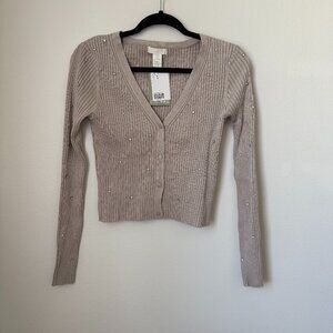 NWT H&M Taupe rhinestone embellished cardigan